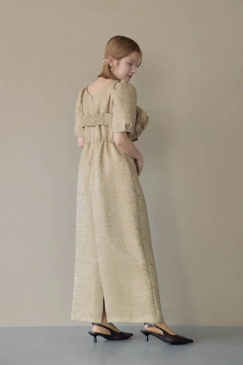 ベージュのフリルビスチェジャガードドレス | LE' RURE | M | 結婚式