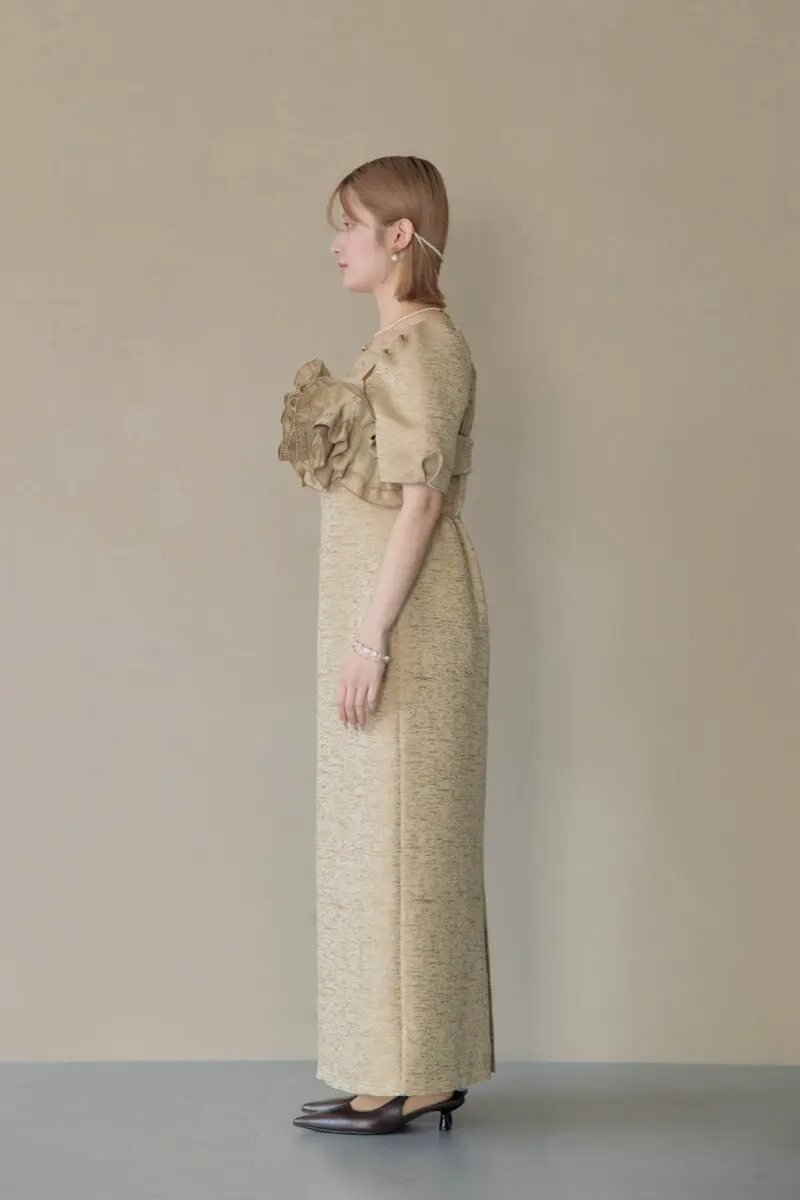 Chloé ベージュ フリルドレス EUR 36 ベージュのフリルビスチェジャガードドレス | LE' RURE | M | 結婚式