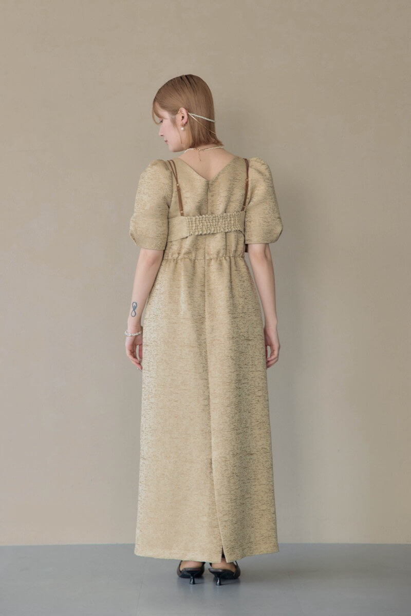 ベージュのフリルビスチェジャガードドレスの商品画像4