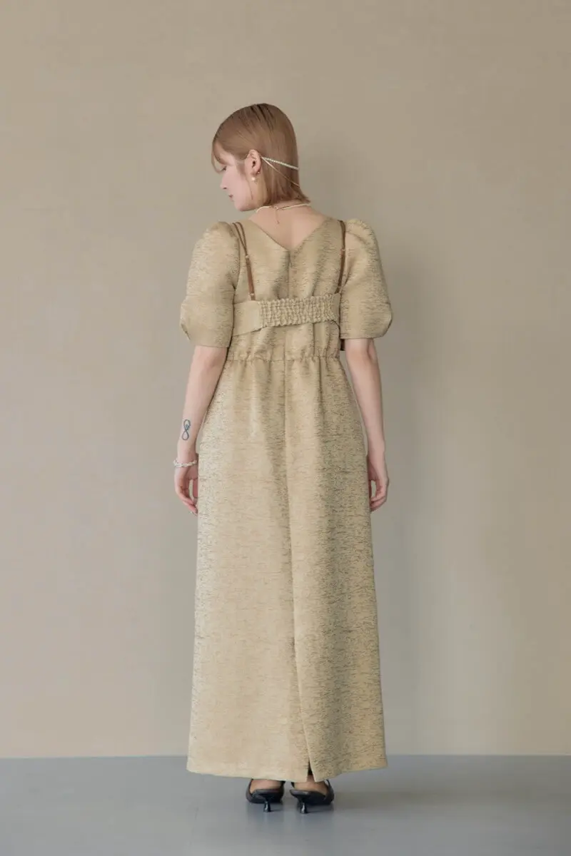 ベージュのフリルビスチェジャガードドレス | LE' RURE | M | 結婚式