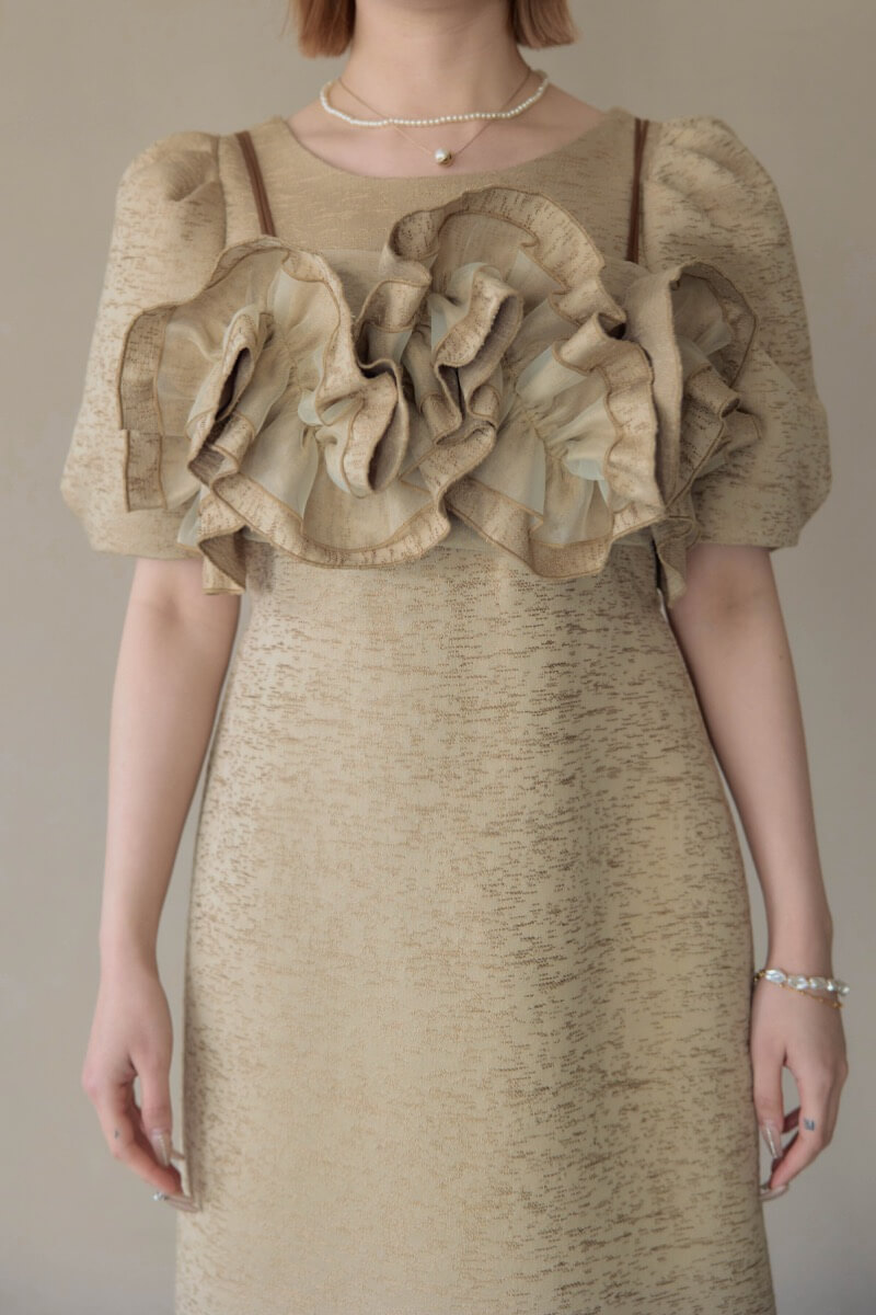 ベージュのフリルビスチェジャガードドレスの商品画像5