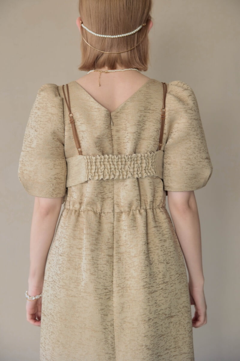 ベージュのフリルビスチェジャガードドレスの商品画像6
