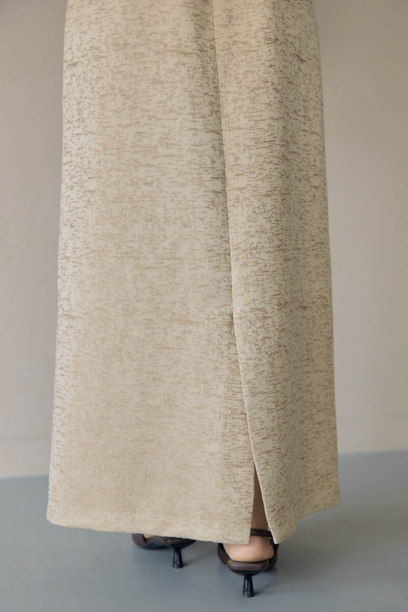 ベージュのフリルビスチェジャガードドレスの商品画像7