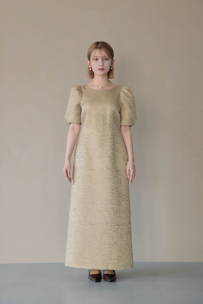 ベージュのフリルビスチェジャガードドレスの商品画像8