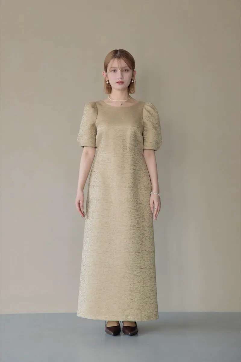 ベージュ Mサイズ ドレス ベージュのフリルビスチェジャガードドレス | LE' RURE | M | 結婚式