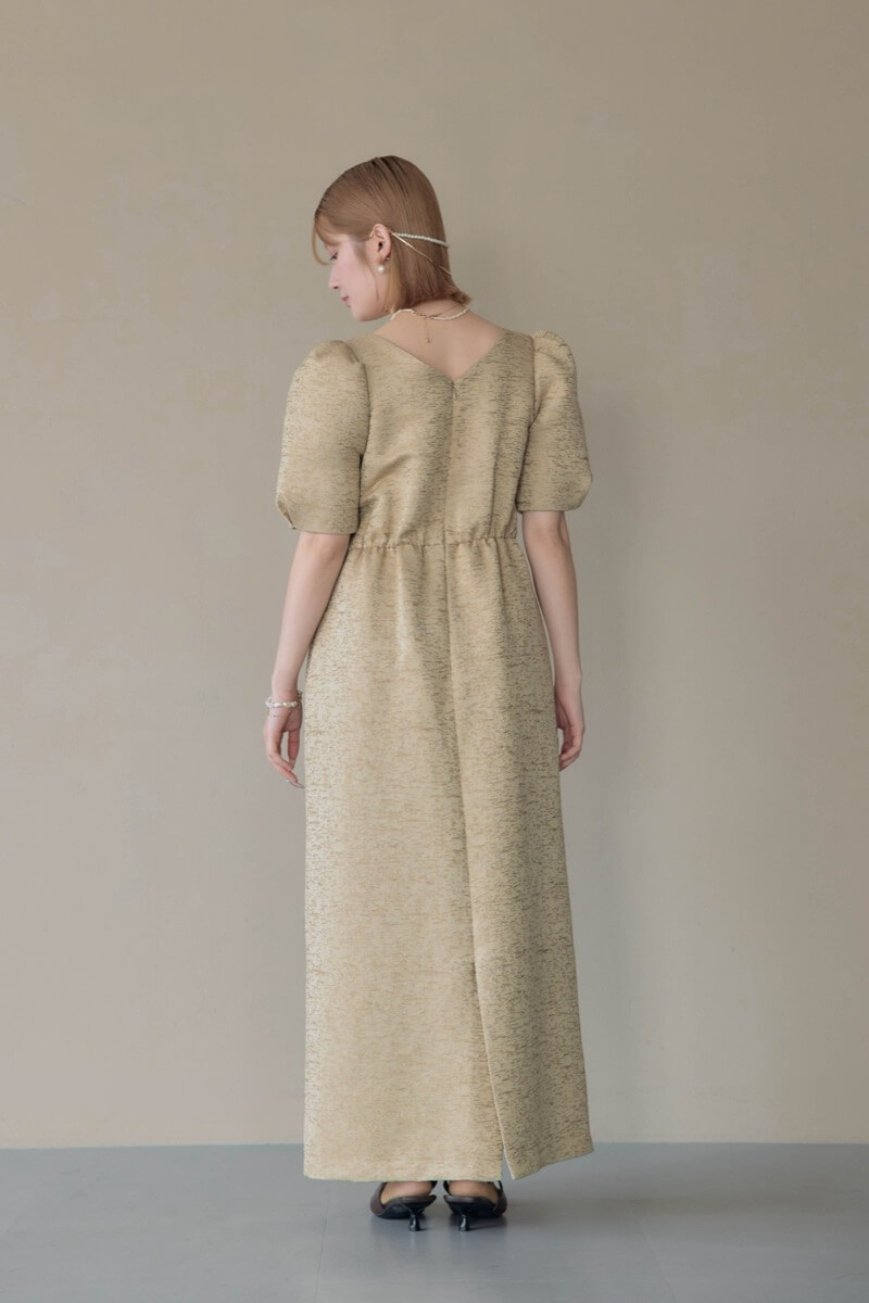 ベージュのフリルビスチェジャガードドレスの商品画像9