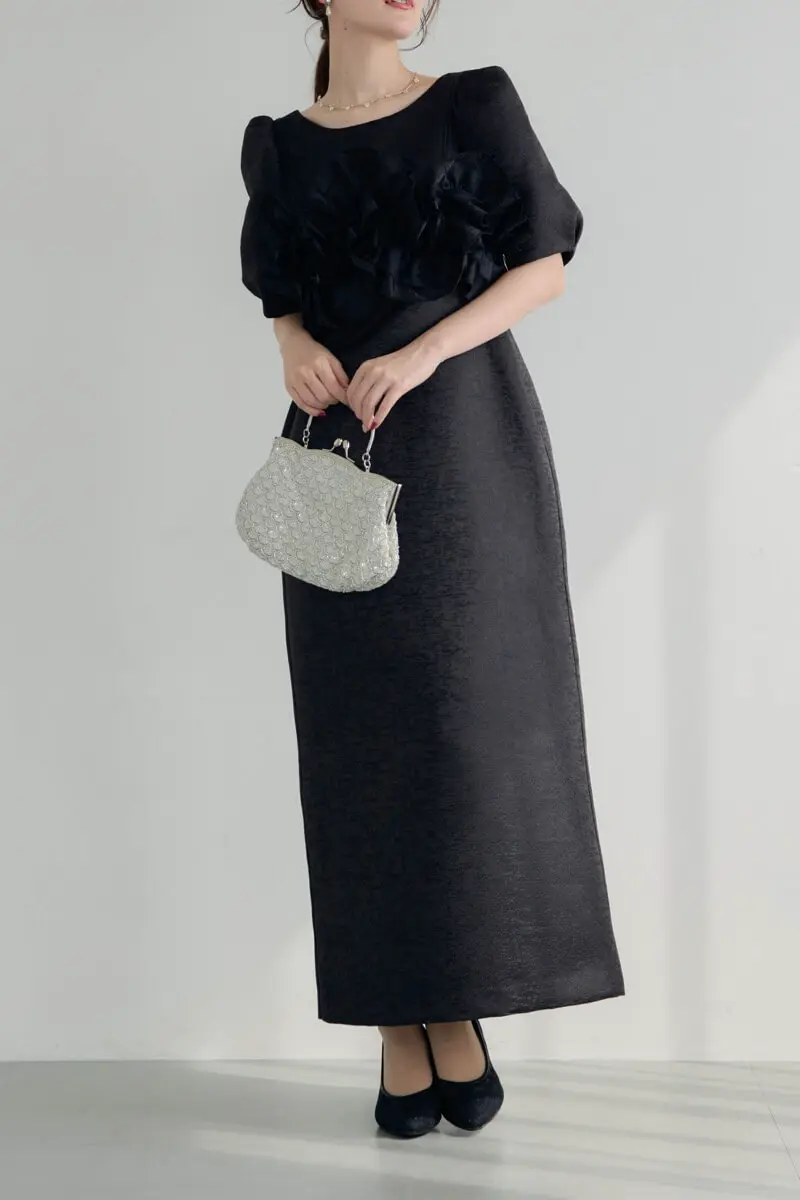 ブラックのフリルビスチェジャガードドレス | LE' RURE | M | 結婚式