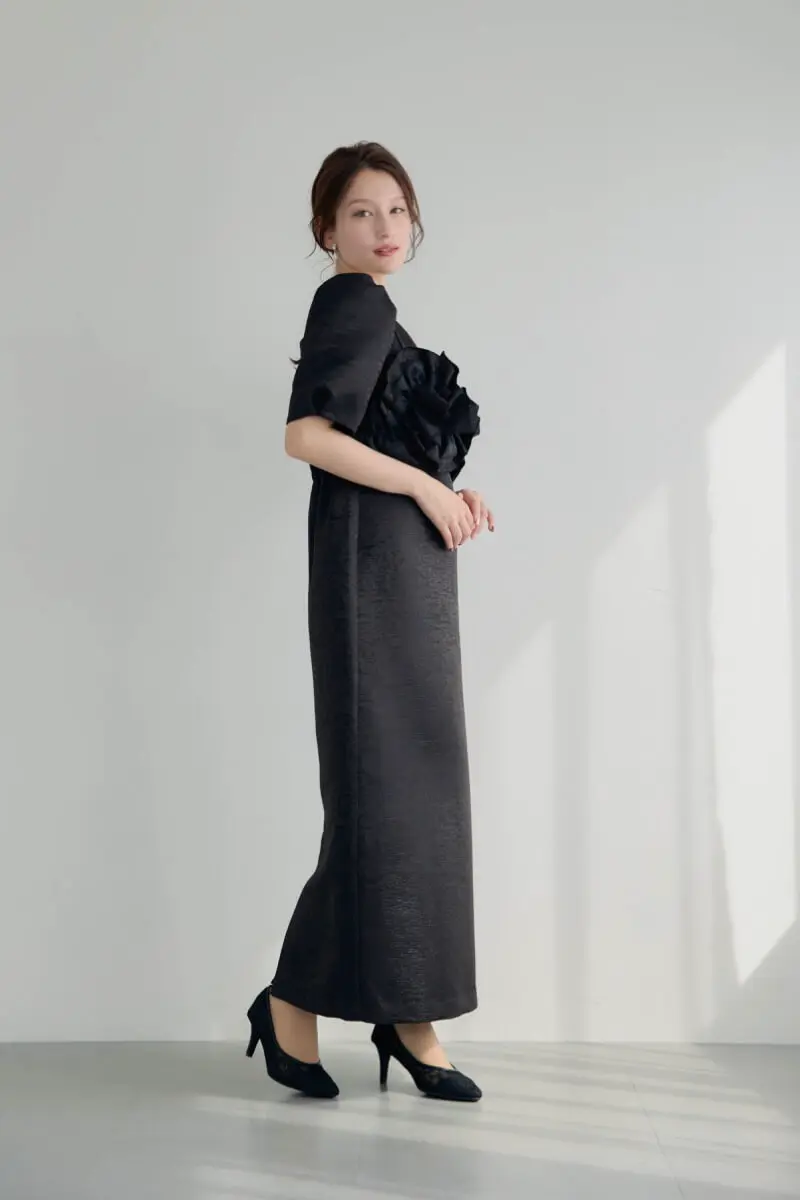 ブラックのフリルビスチェジャガードドレス | LE' RURE | M | 結婚式