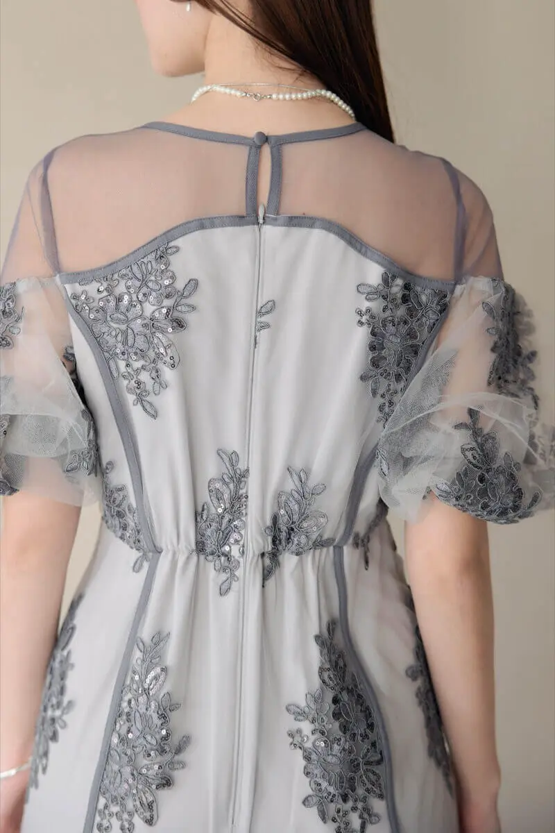 グレーのエンブロイダードシアードレス | et.UNiVER | M | 結婚式