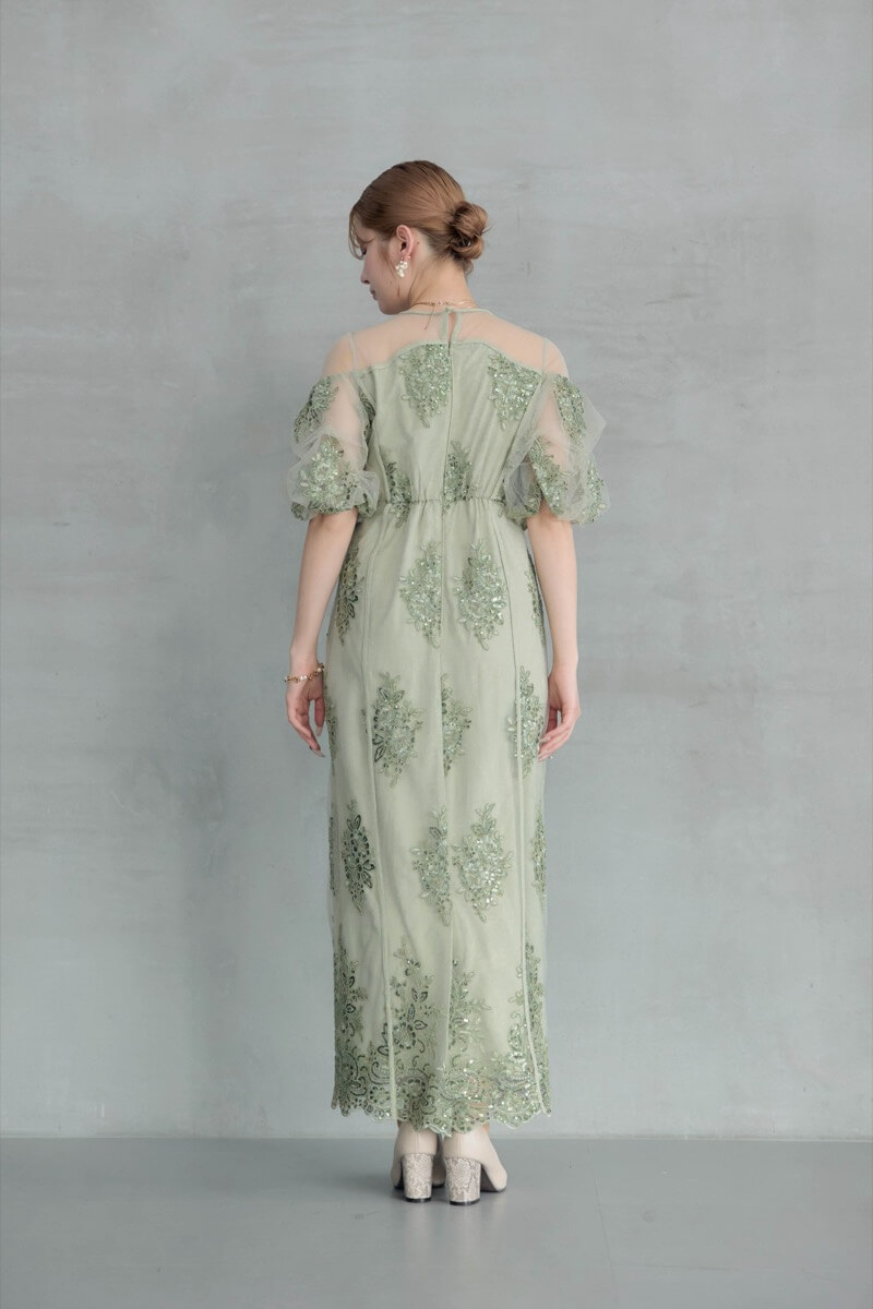 グリーンのエンブロイダードシアードレスの商品画像4