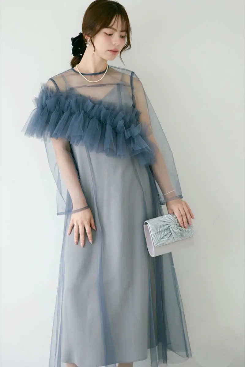 ブルーのMultiwayボリュームチュールドレス | ANDRESD | S | 結婚式
