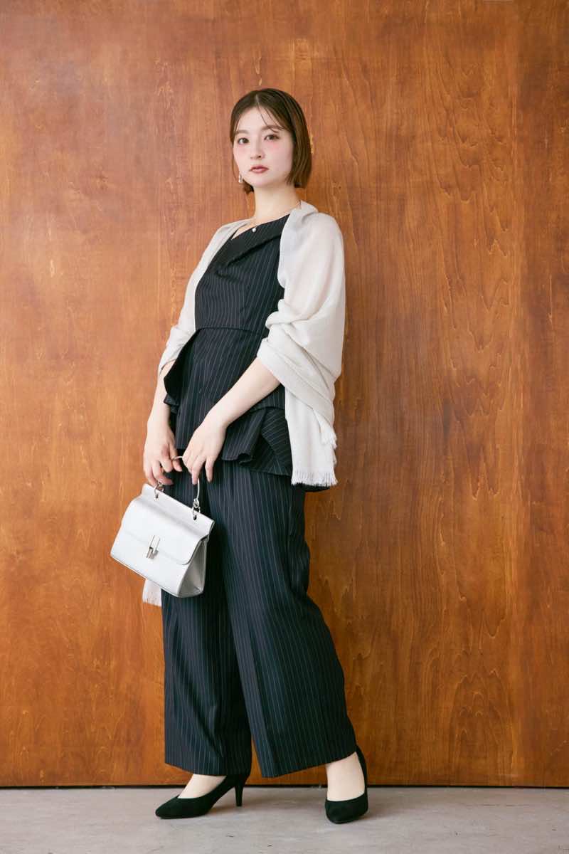 ストライプのツイストネックペプラムセットアップパンツの商品画像9