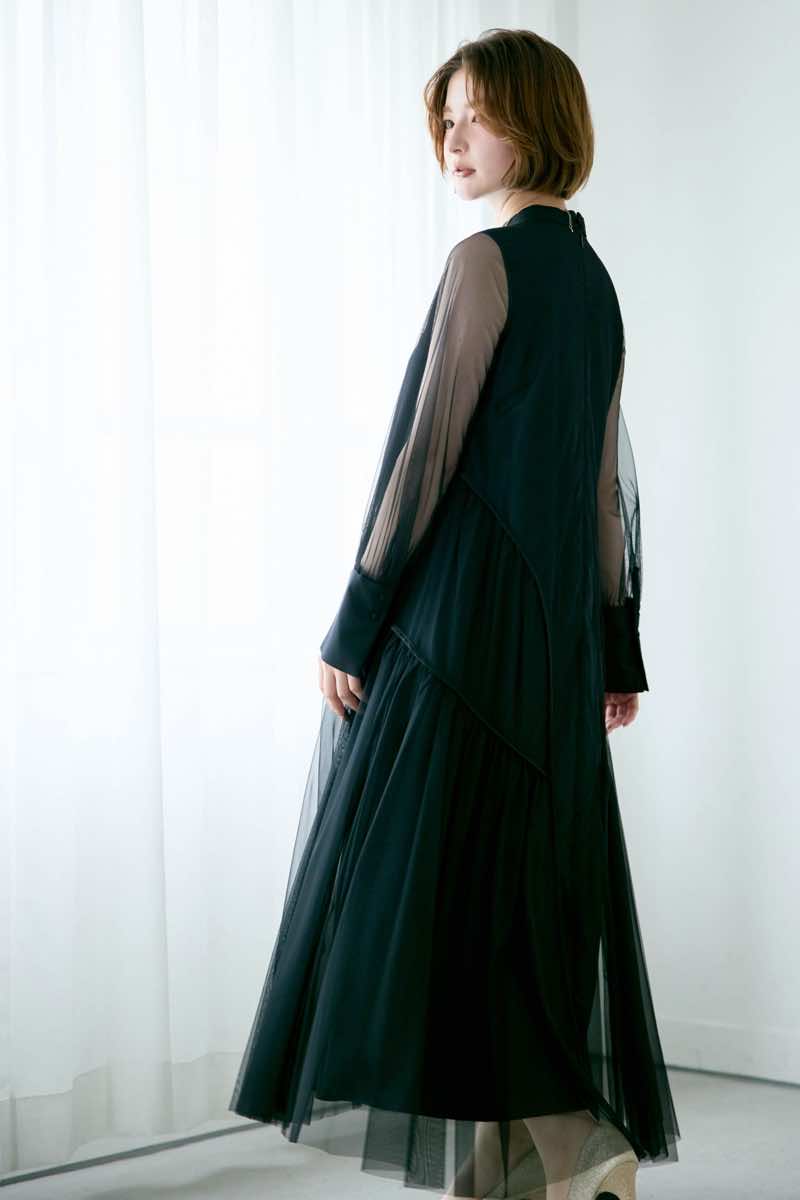 ブラックのパイピングチュールドレスの商品画像14