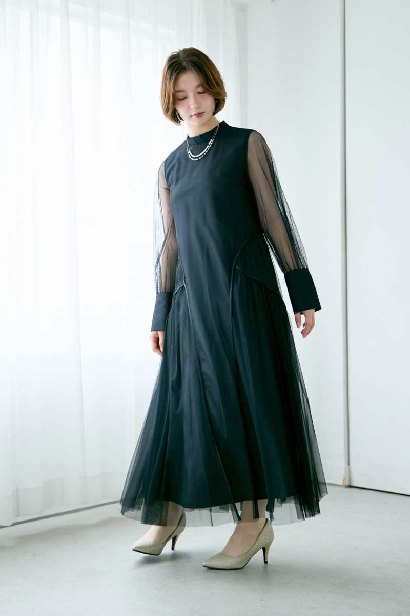 ブラックのパイピングチュールドレスの商品画像10