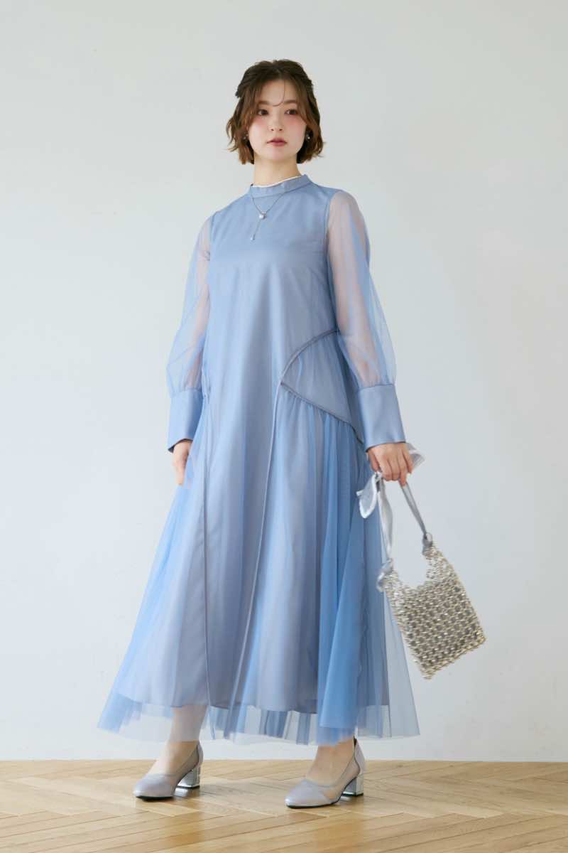 ブルーのパイピングチュールドレスの商品画像11