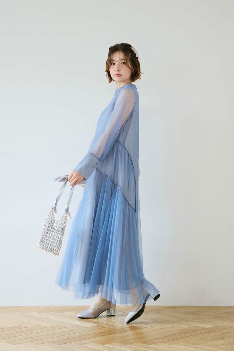ブルーのパイピングチュールドレスの商品画像15