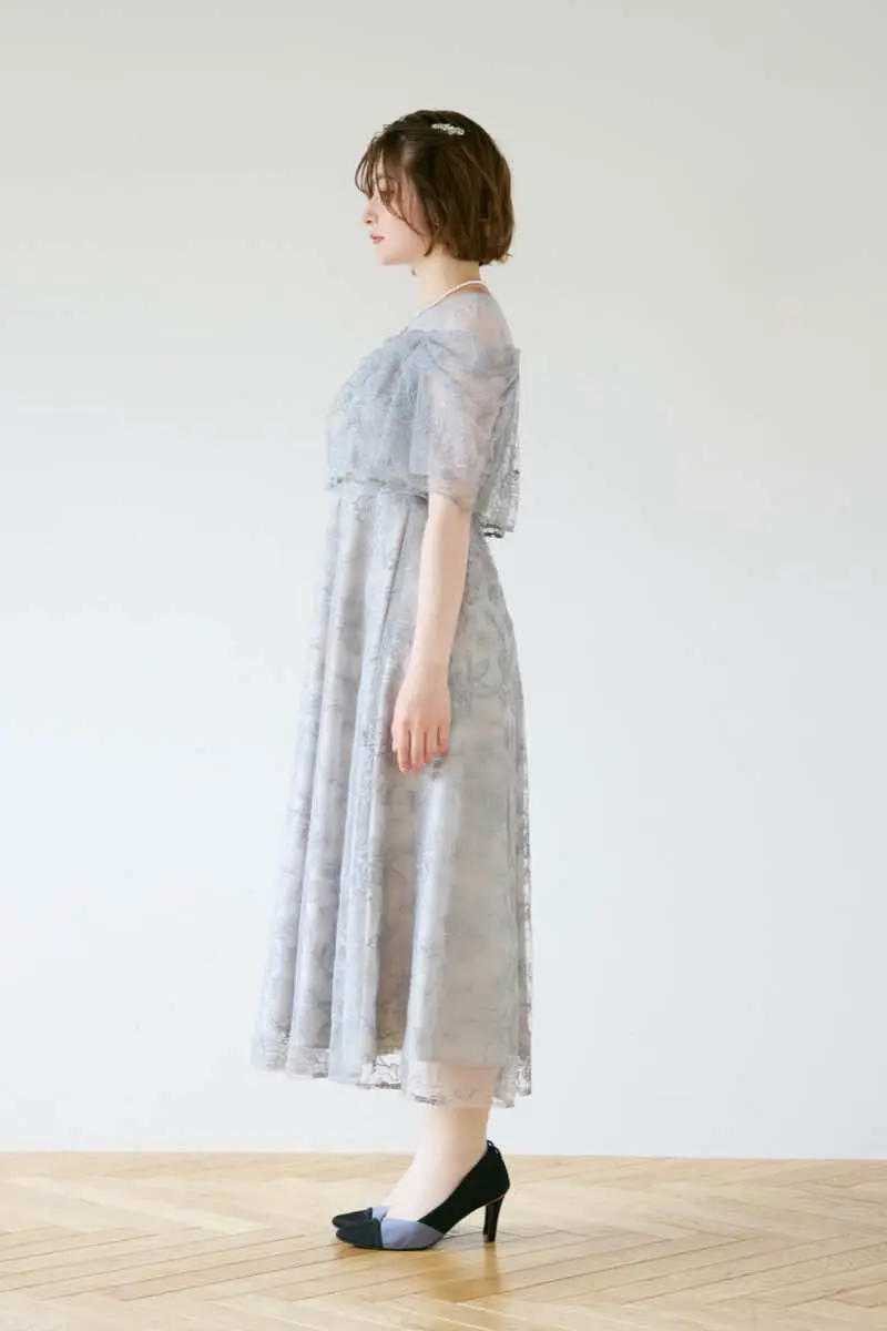ブルーグレーのドレープラメ刺繍ドレス | metoi | M | 結婚式