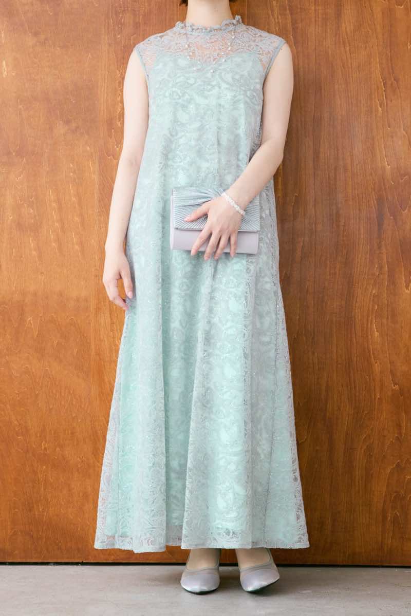 ライトブルーのプリズムレースAラインドレスの商品画像12