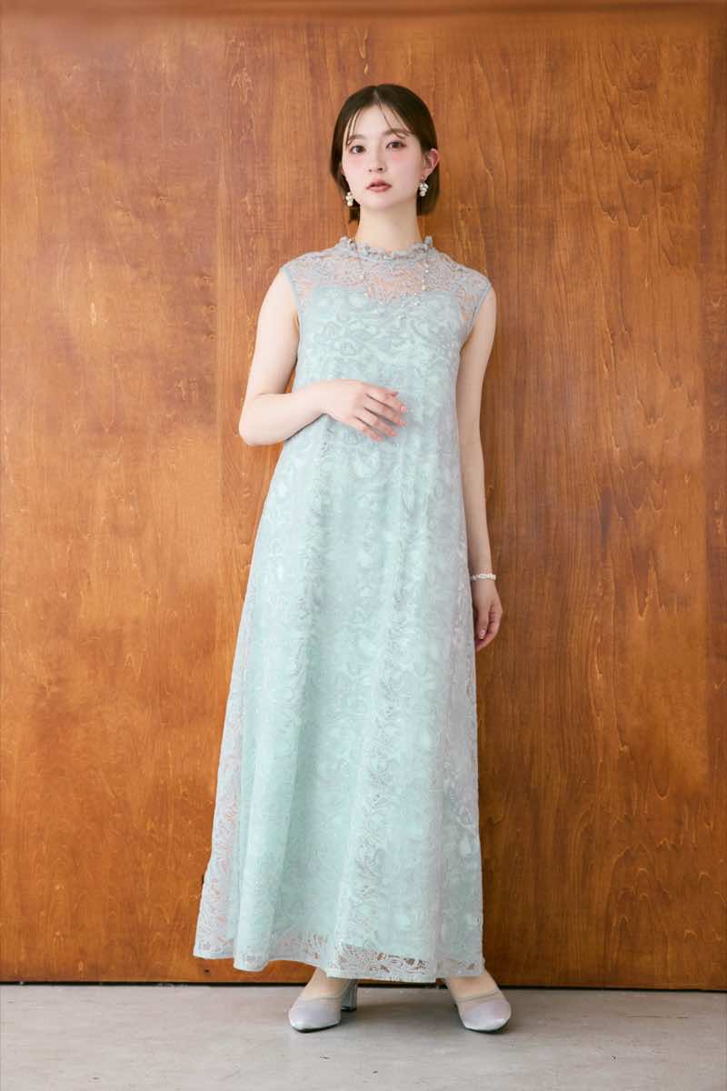 ライトブルーのプリズムレースAラインドレスの商品画像2