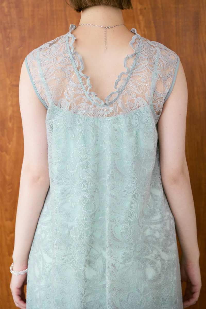 ライトブルーのプリズムレースAラインドレスの商品画像7