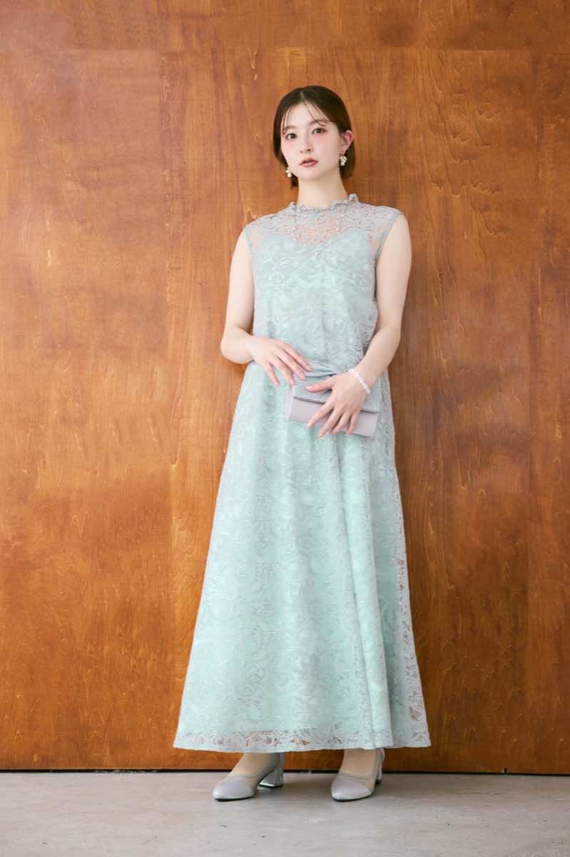 ライトブルーのプリズムレースAラインドレスの商品画像9