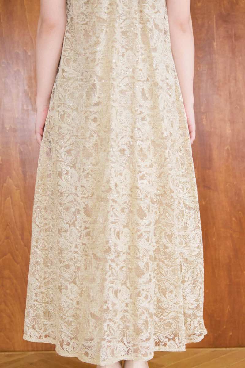 ベージュのプリズムレースAラインドレスの商品画像8