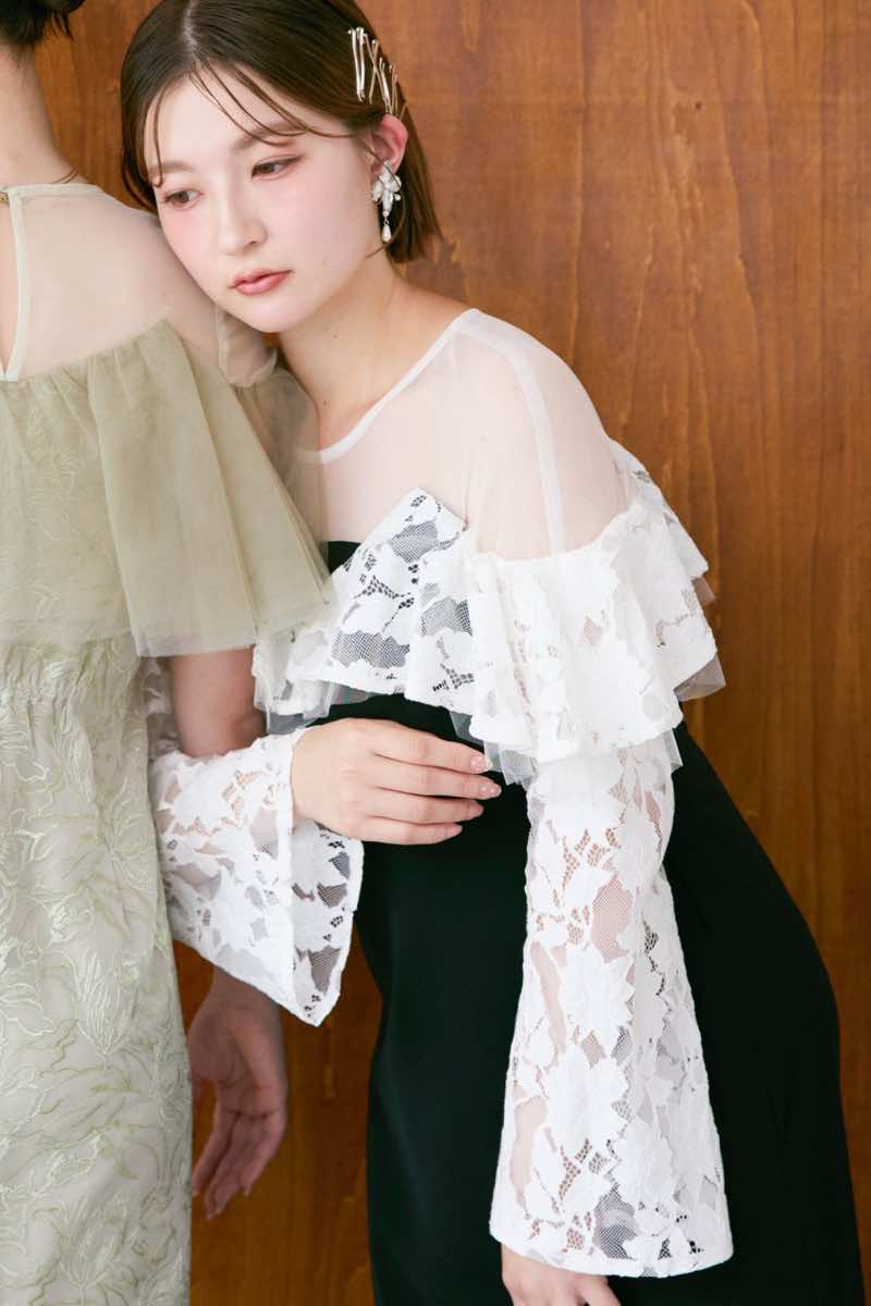 ブラックのレースラッフルドレス | ANDRESD | M | 結婚式パーティーの