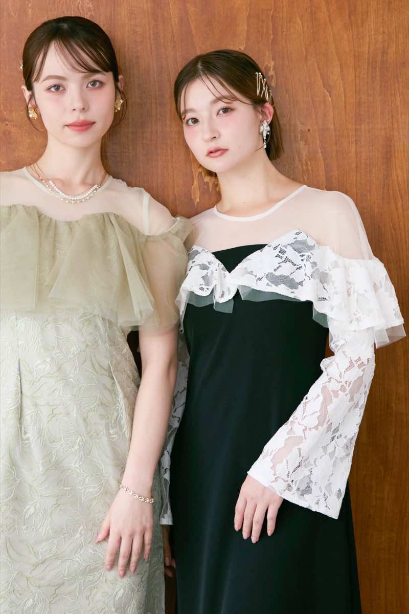 ブラックのレースラッフルドレス | ANDRESD | M | 結婚式パーティーの