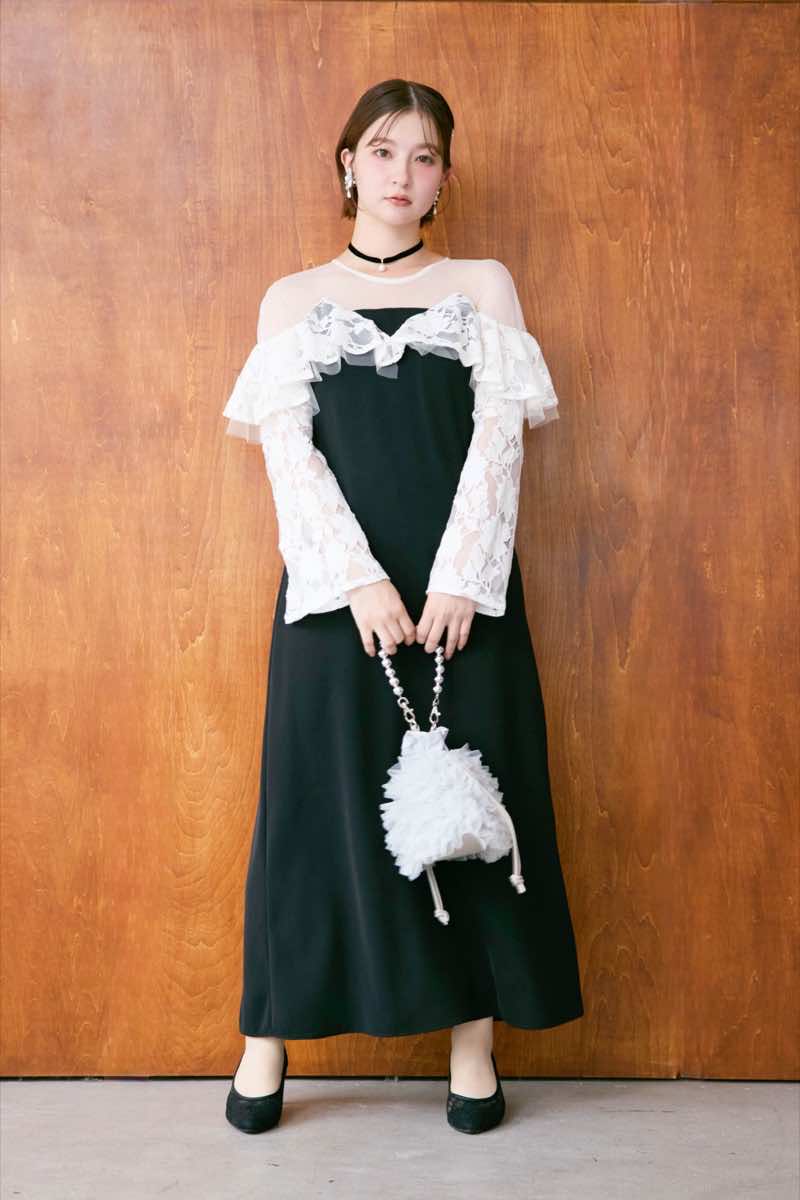 ブラックのレースラッフルドレス | ANDRESD | M | 結婚式パーティーの