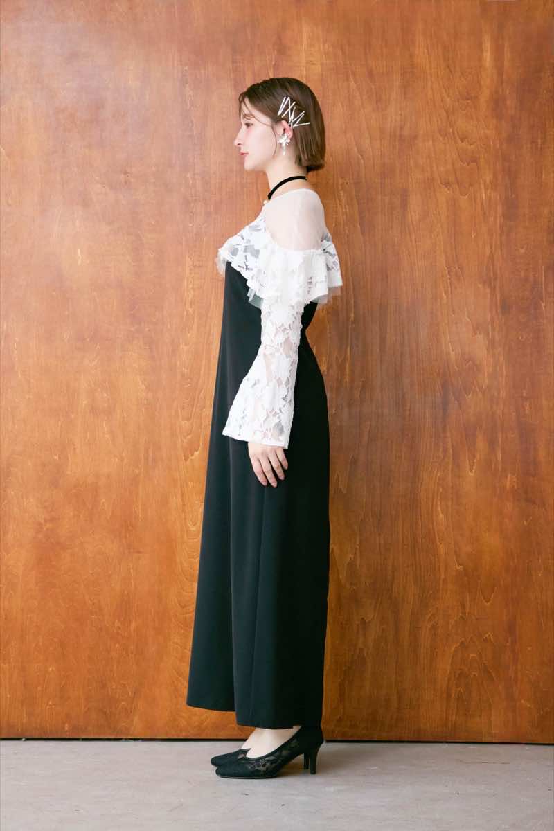ブラックのレースラッフルドレス | ANDRESD | M | 結婚式パーティーの