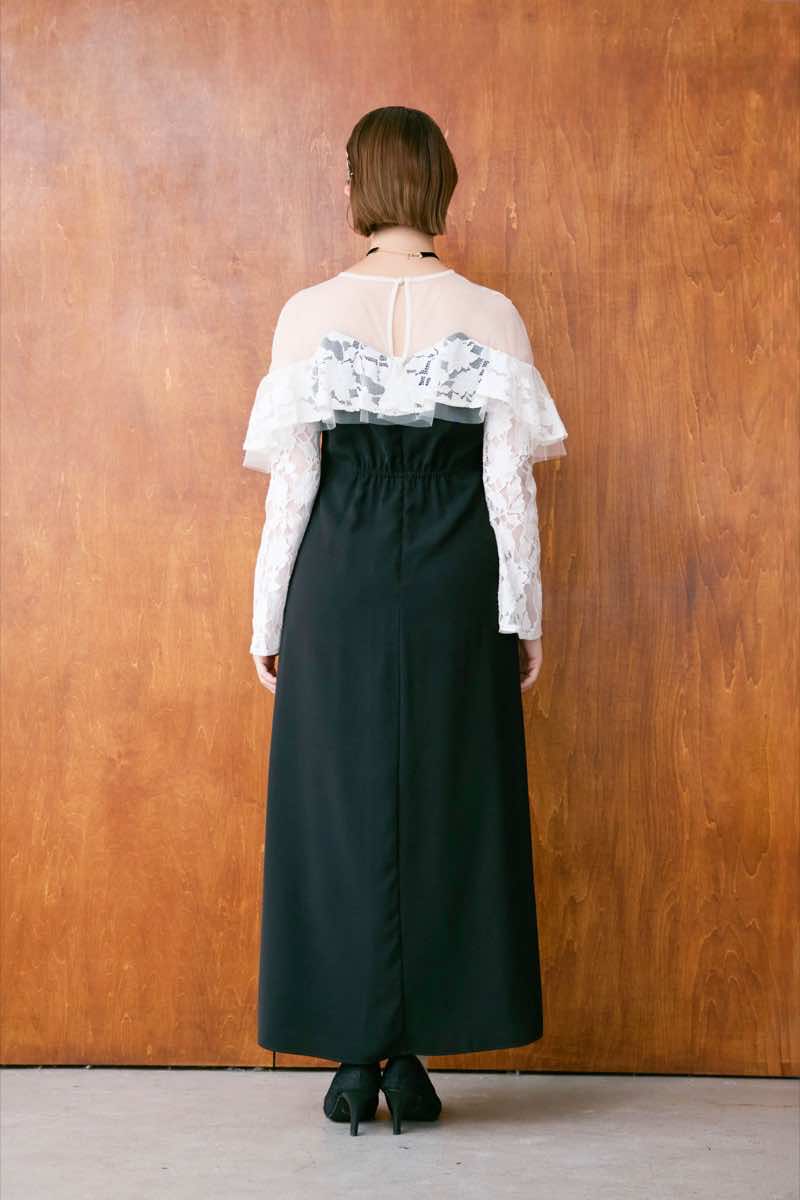 ブラックのレースラッフルドレス | ANDRESD | M | 結婚式パーティーの