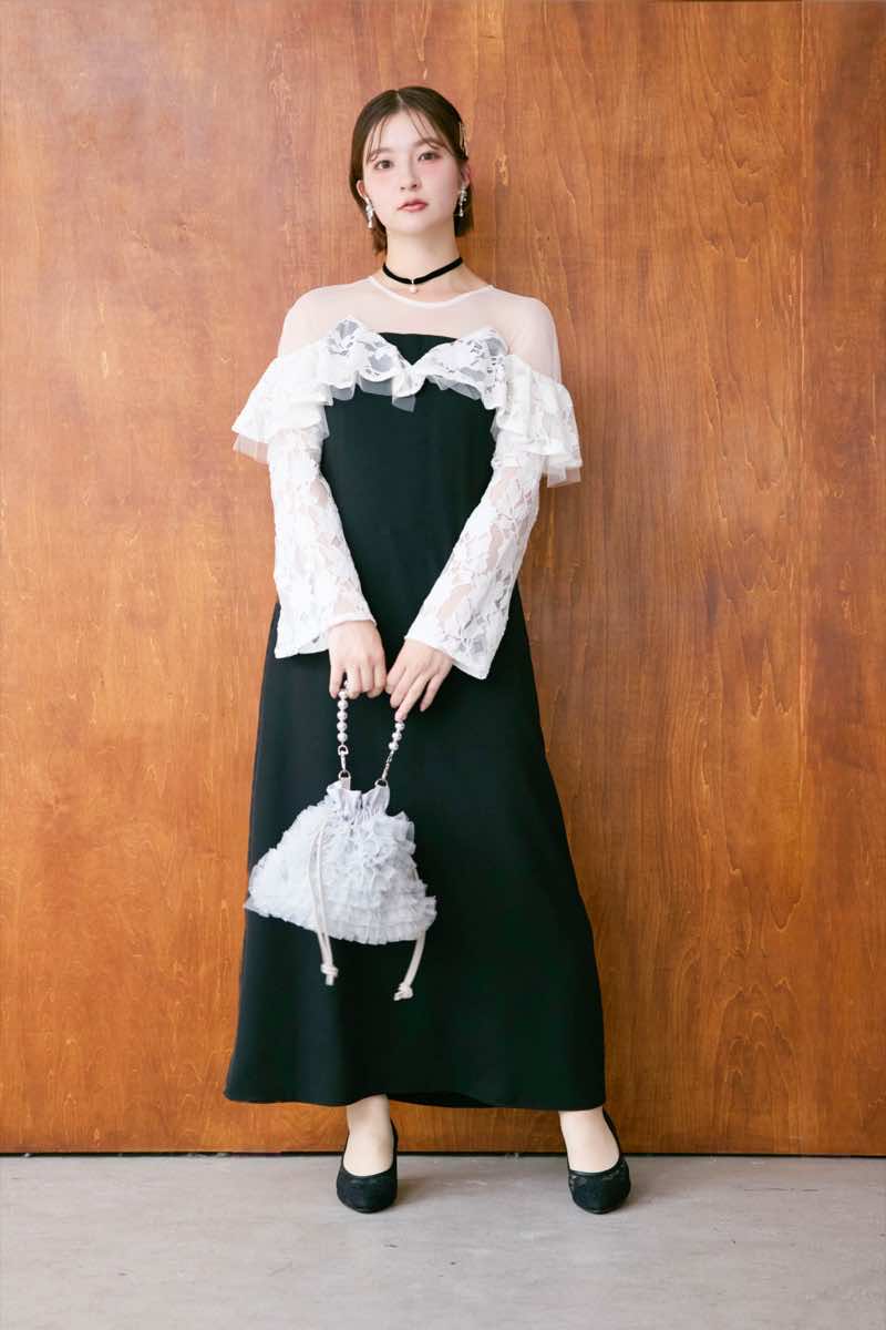 ブラックのレースラッフルドレス | ANDRESD | M | 結婚式パーティーの