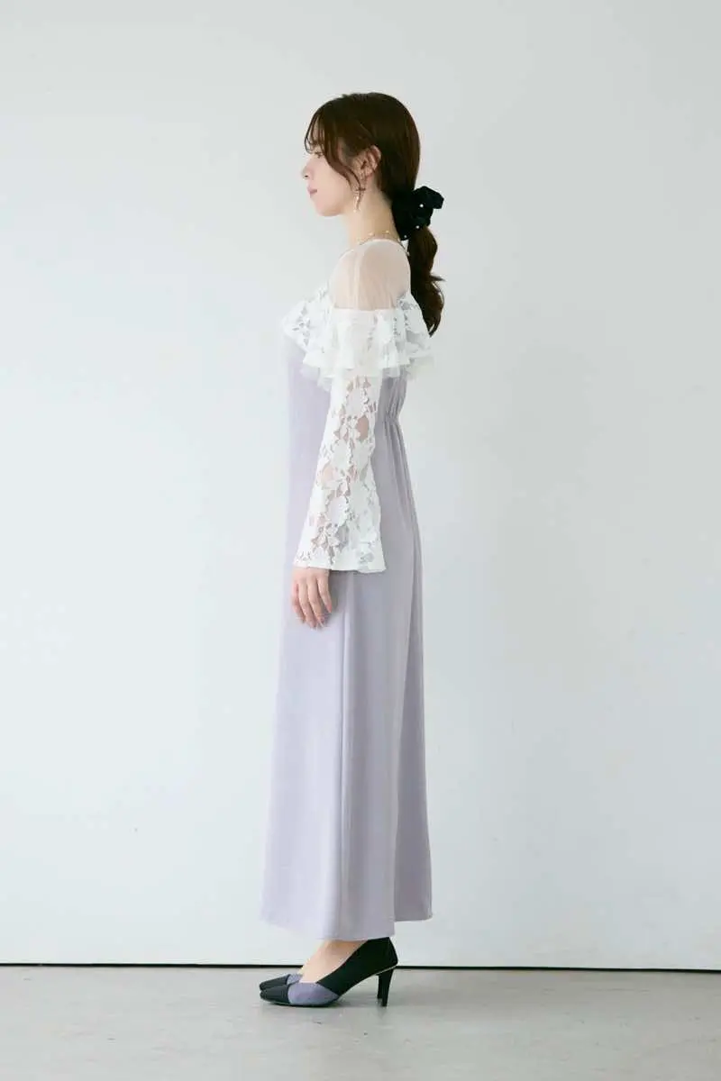 ライトグレーのレースラッフルドレス | ANDRESD | M | 結婚式