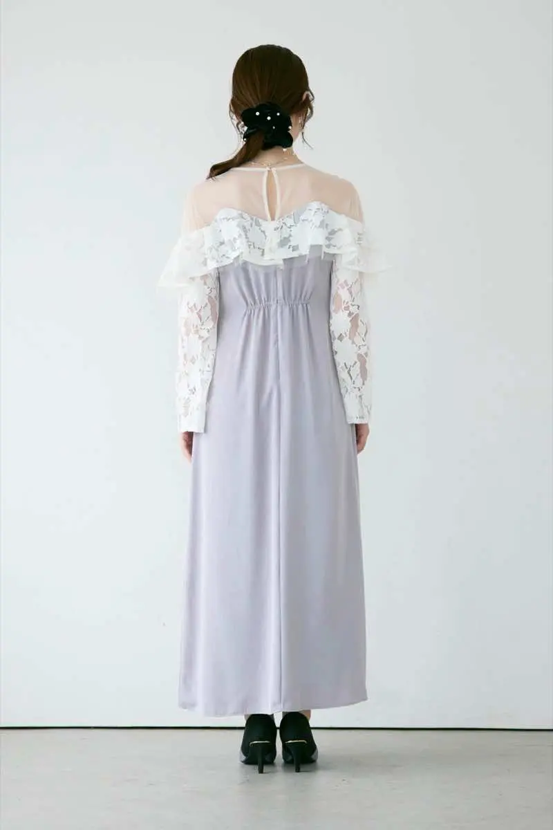 ライトグレーのレースラッフルドレス | ANDRESD | M | 結婚式