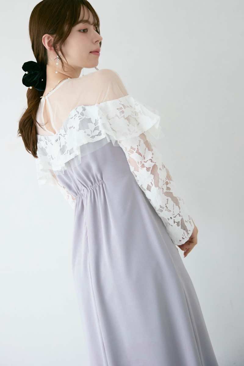 ライトグレーのレースラッフルドレスの商品画像9