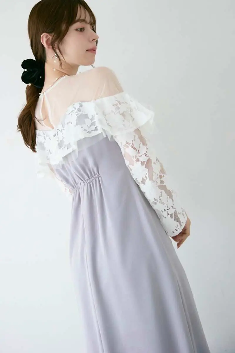 ライトグレーのレースラッフルドレス | ANDRESD | M | 結婚式