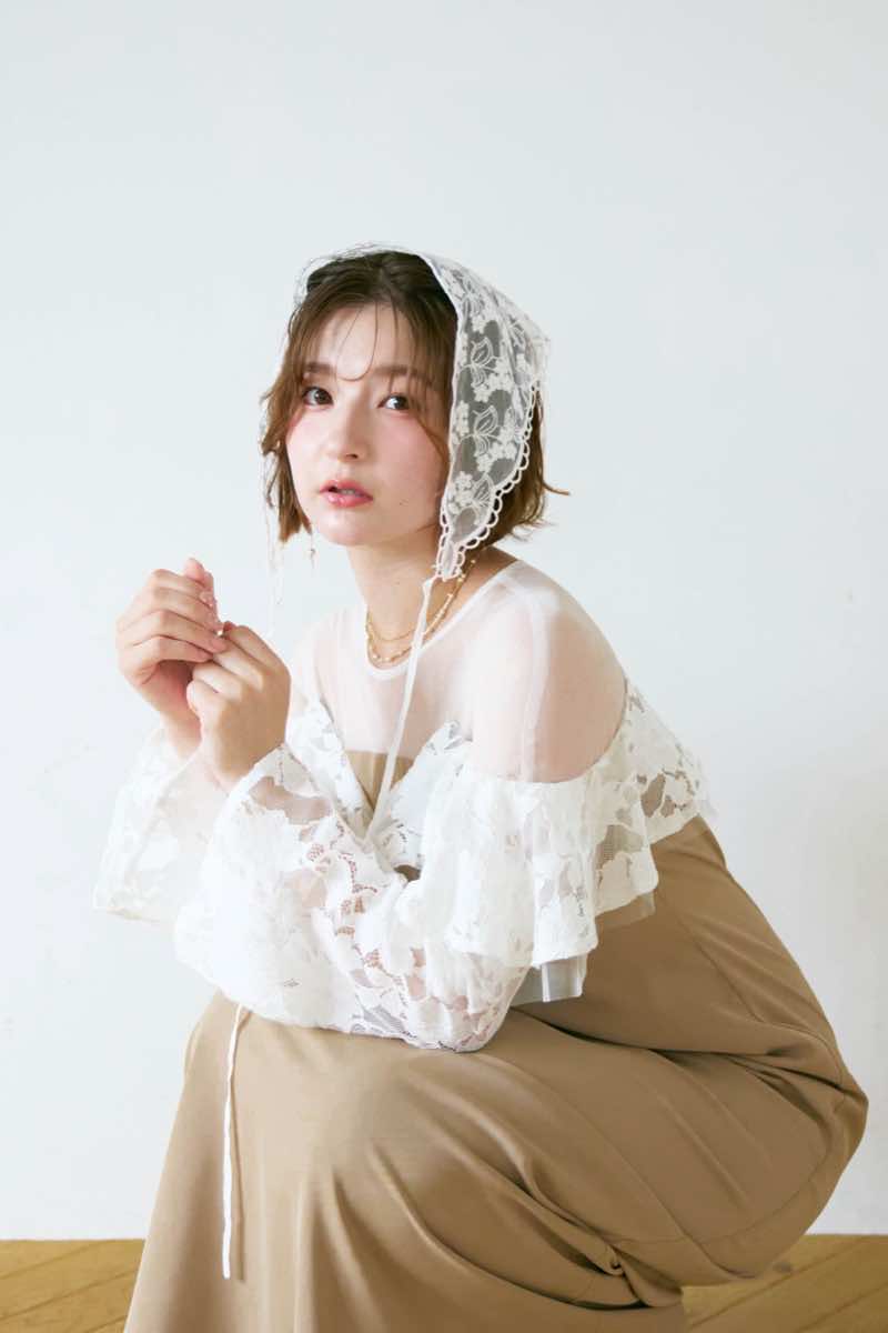 新品 MYLAN コットンレースラッフルラップドレス ベージュのレースラッフルドレス | ANDRESD | M | 結婚式パーティーの