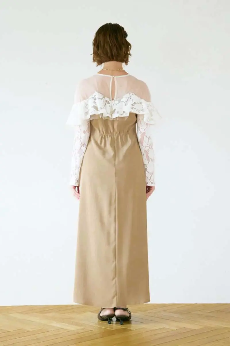 ベージュのレースラッフルドレス | ANDRESD | M | 結婚式パーティーの