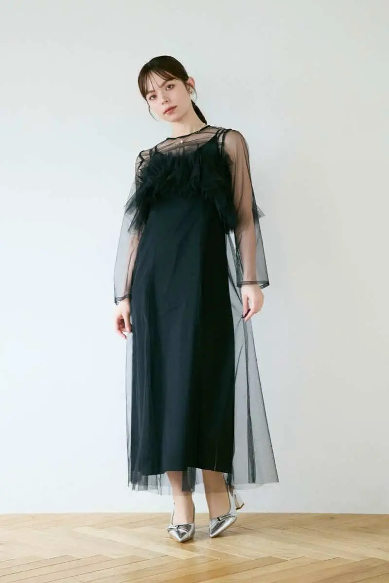ブラックのフラワーチュールドレス | ANDRESD | M | 結婚式パーティー 