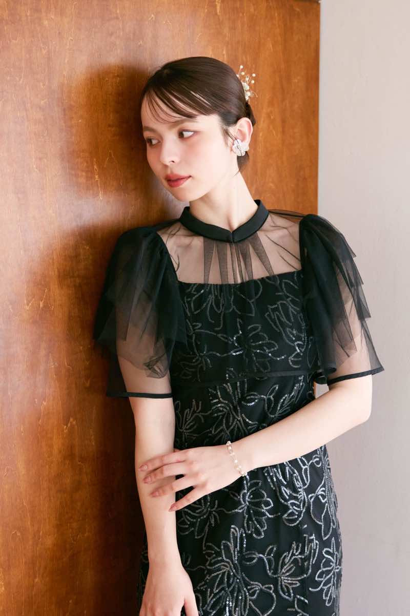 ブラックのフラワーレースセットドレスの商品画像13