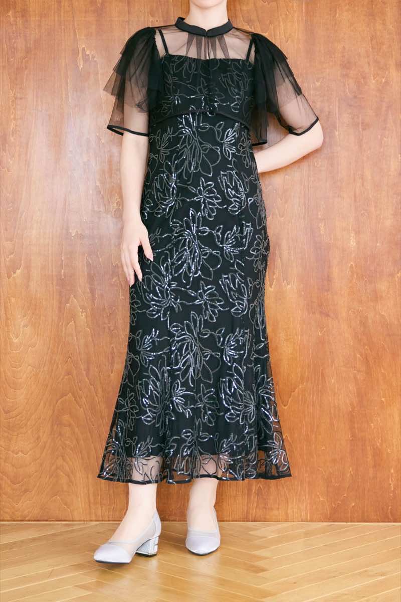 ブラックのフラワーレースセットドレスの商品画像14