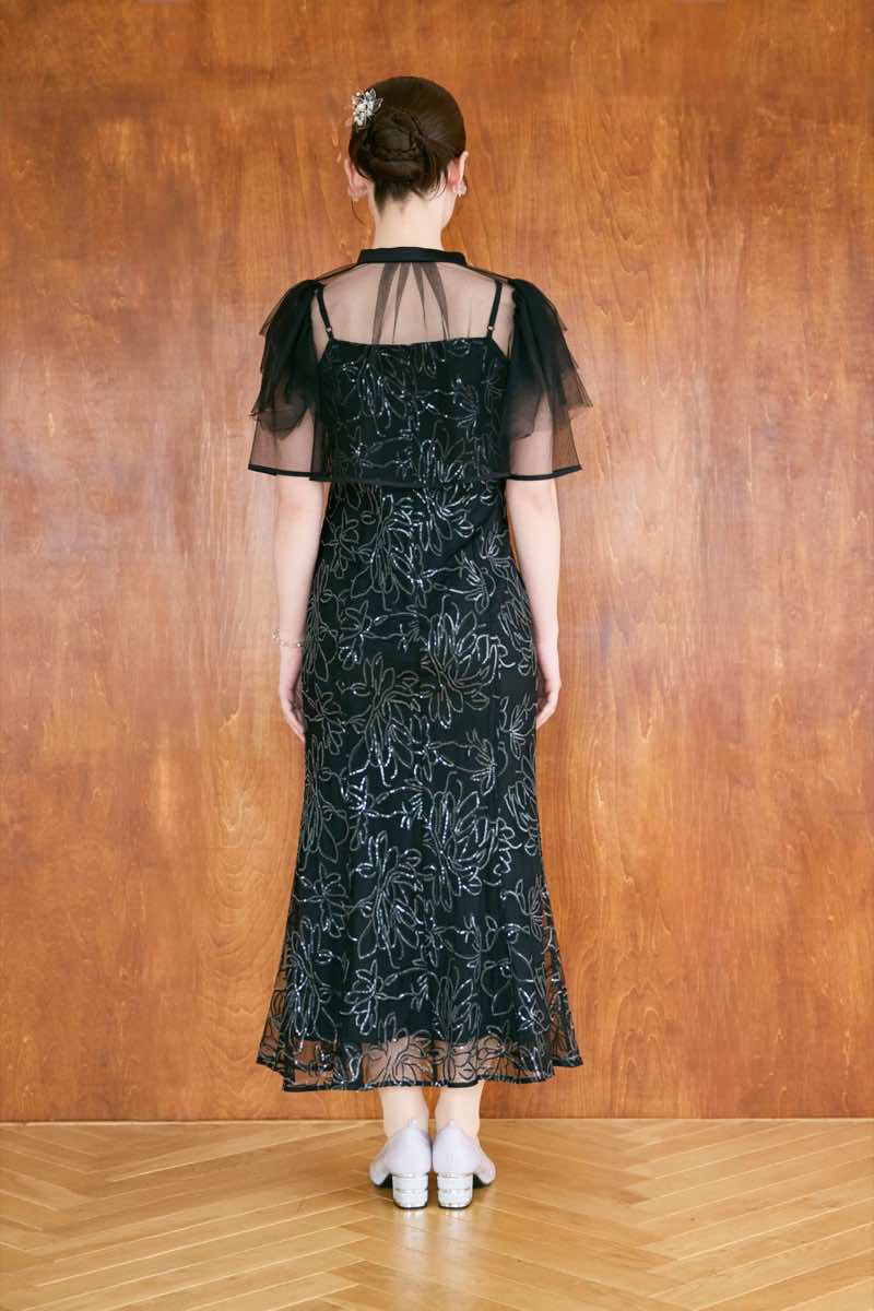 ブラックのフラワーレースセットドレスの商品画像4