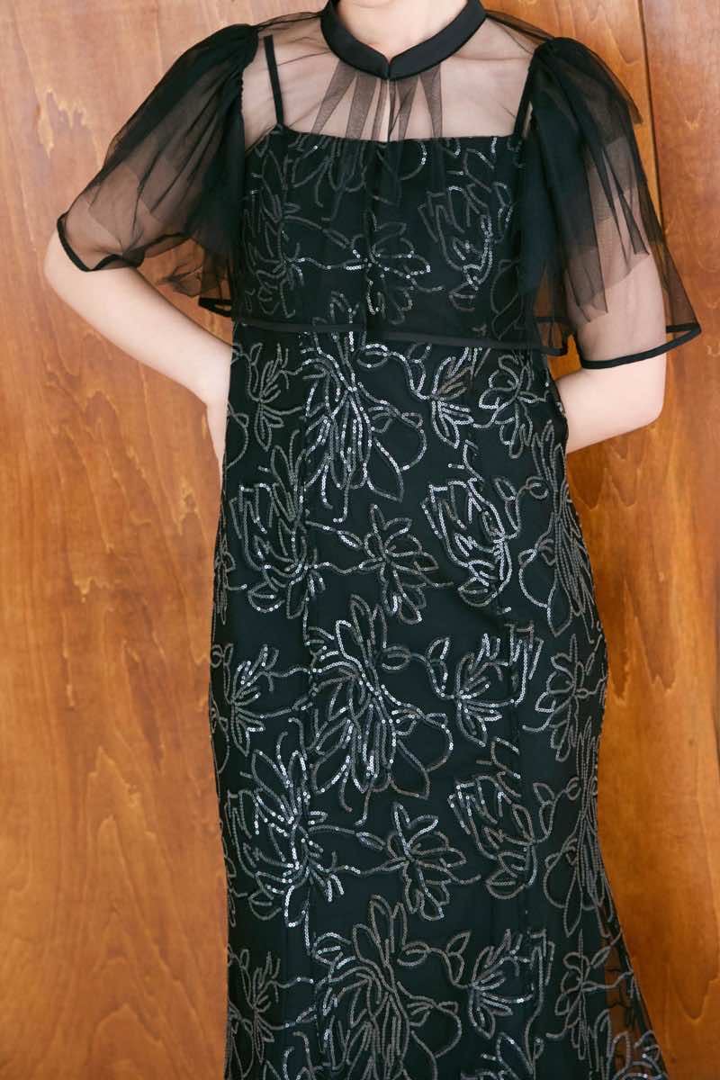 ブラックのフラワーレースセットドレスの商品画像6