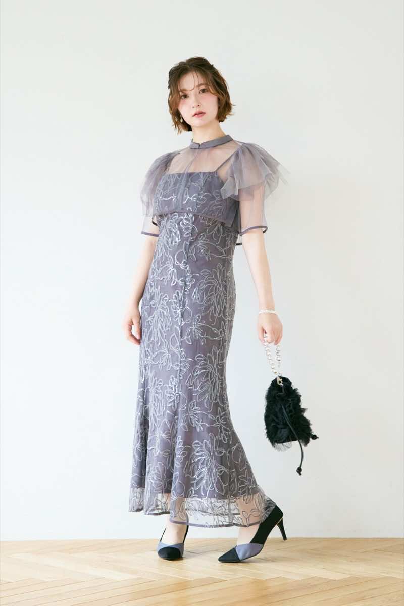 チャコールのフラワーレースセットドレス | Dorry doll | M | 結婚式