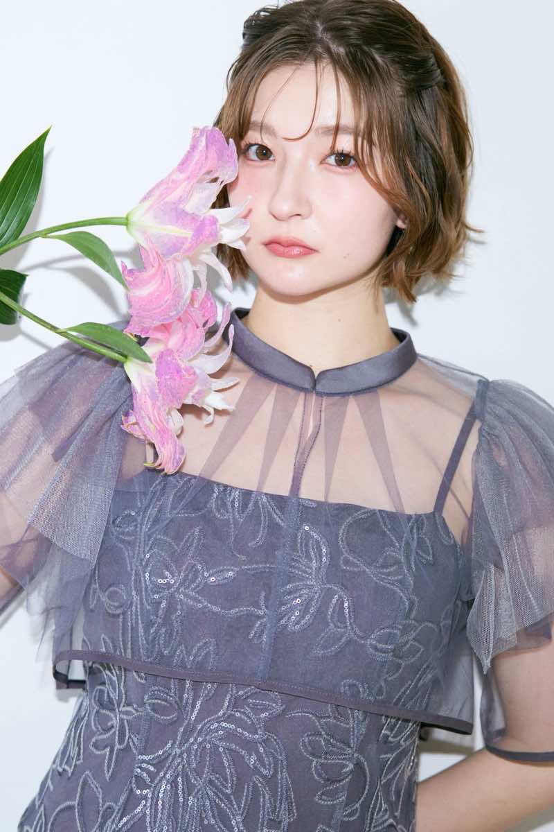 チャコールのフラワーレースセットドレスの商品画像13