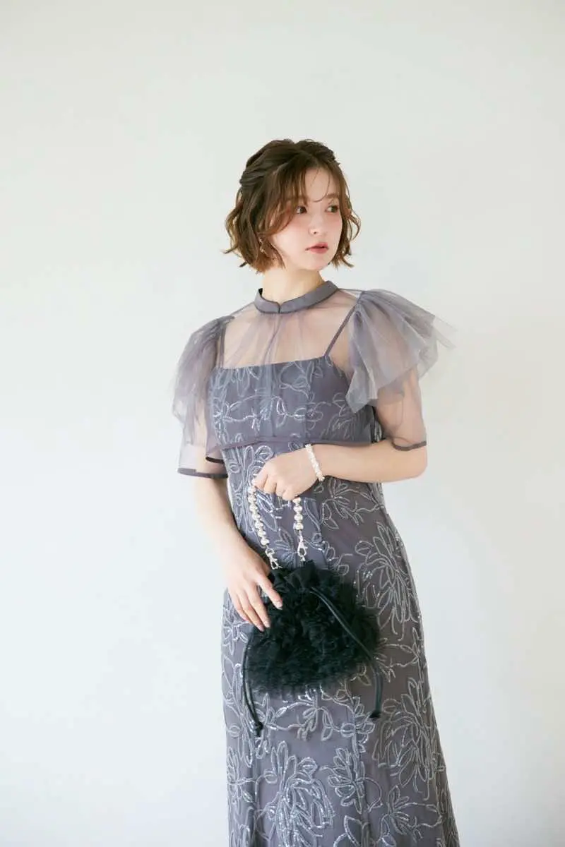 チャコールのフラワーレースセットドレス | Dorry doll | M | 結婚式