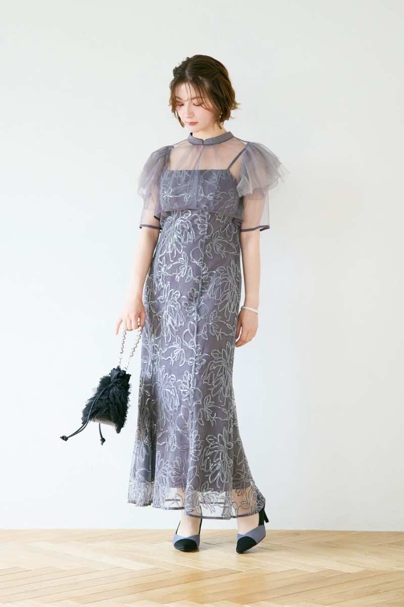 チャコールのフラワーレースセットドレス | Dorry doll | M | 結婚式