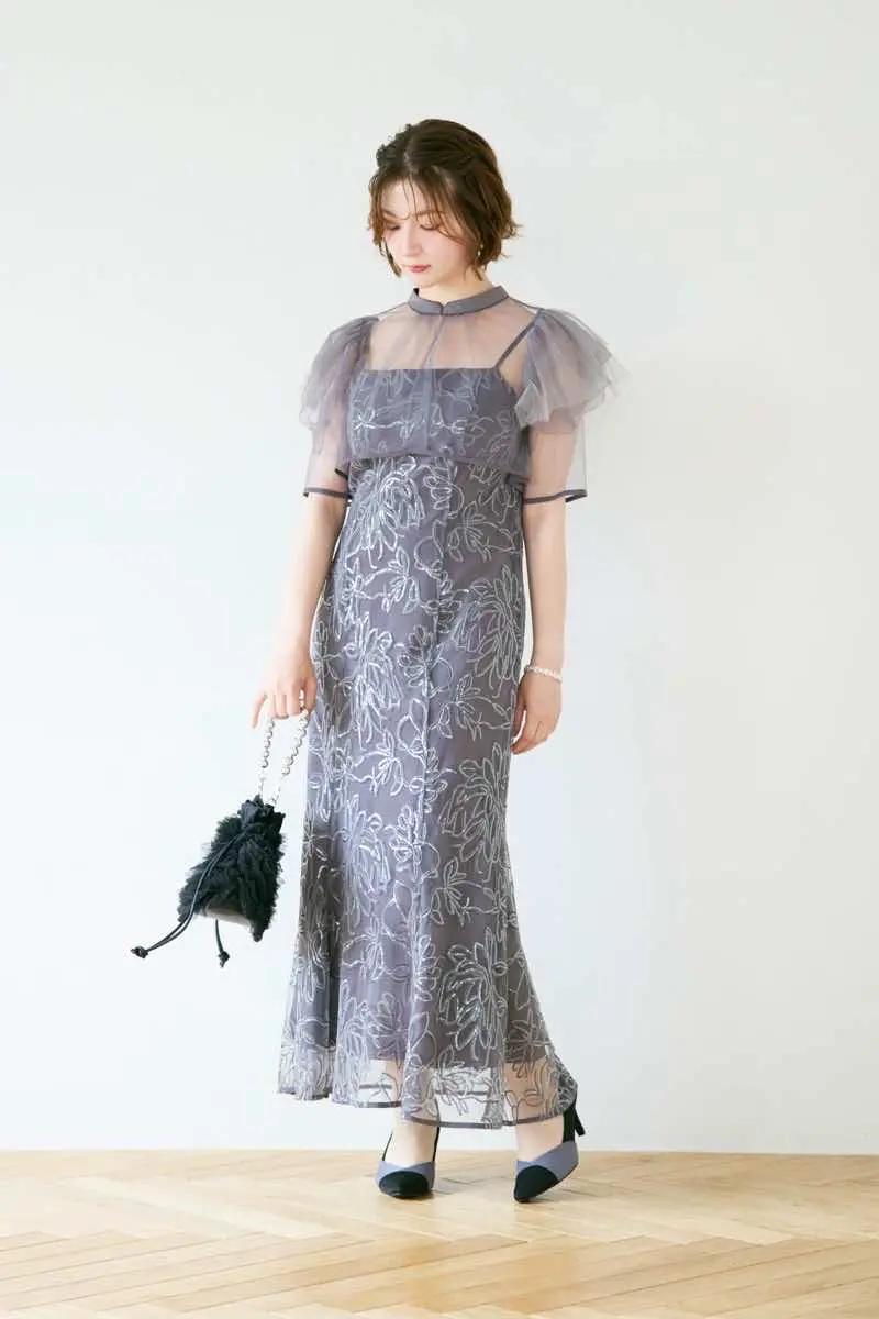 チャコールのフラワーレースセットドレス | Dorry doll | M | 結婚式