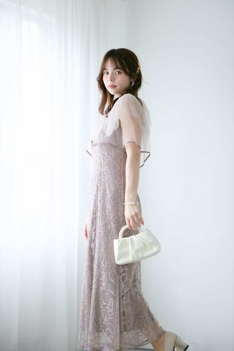 グレージュのフラワーレースセットドレス | Dorry doll | M | 結婚式