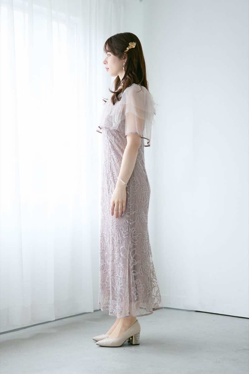 グレージュのフラワーレースセットドレス | Dorry doll | M | 結婚式